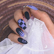 Load image into Gallery viewer, Sethexy Medium Matte False Nails Ballerina Stick on Nails Pink Coffin Fake Nails Blue Fire Nails with Glue 24Pcs Acrylic Art Press-on Nail Tips for Women and Girls
