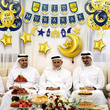 Load image into Gallery viewer, iZoeL Eid Decorations UK with Eid Mubarak Banner, Eid Mubarak Balloons, Eid Mubarak Cake Topper, Eid Mubarak Decorations for Home Set Restaurant Garden - Mubarak UK
