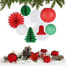 Load image into Gallery viewer, EASY JOY Retro Christmas Decorations Set, Snowflake Paper Fans Jingle Bell Xmas Tree Honeycomb, Hanging Ceiling Wall Decor Party Supplies Photo Back Drop, Set of 10
