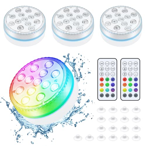 Ruyilam Hot Tub lights, Submersible LED Lights with Remote Control, Underwater Bath Lights Battery-Operated with Magnets and Suction Cups, 16 Color Changing Lamp for Swimming Pool Decorations (4 Pack)