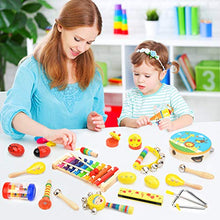 Load image into Gallery viewer, Wesimplelife Toddlers Musical Instruments,Wooden Percussion Instrument Toys Rhythm Band Set Include Tambourine Xylophone Early Education Toys Gift for Kids with Storage Bag
