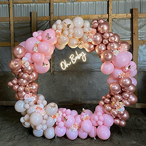 186pcs Rose Gold Balloons Arch Garland Kit Pastel Pink Latex Balloon and Metallic Rose Gold Balloons for Bridal Shower Baby Shower Birthday Party Decoration