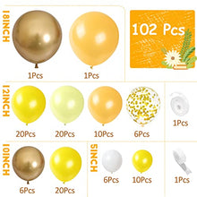 Load image into Gallery viewer, Teselife 102pcs Yellow Balloons Garland Arch Kit Lemon Yellow Balloon with Metallic Gold Confetti Balloons Yellow White Balloon Garland Birthday Decoration for Baby Shower Bee Theme Party Supplies
