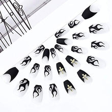 Load image into Gallery viewer, Brishow Coffin False Nails Flame Cross Fake Nails Press on Nails Ballerina Acrylic Full Cover Stick on Nails 24pcs for Women and Girls
