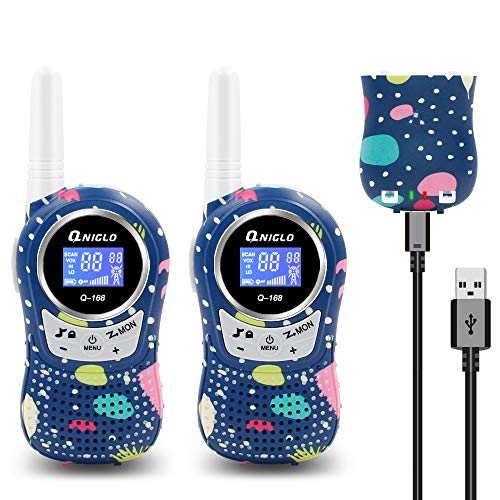 QNIGLO Rechargeable Kids Walkie Talkies, 8 Channels, 2 Mile Long Range, Voice Activated PMR Walkie Talkie Set Built-in Rechargeable Batteries for Girls/Boys/Adults