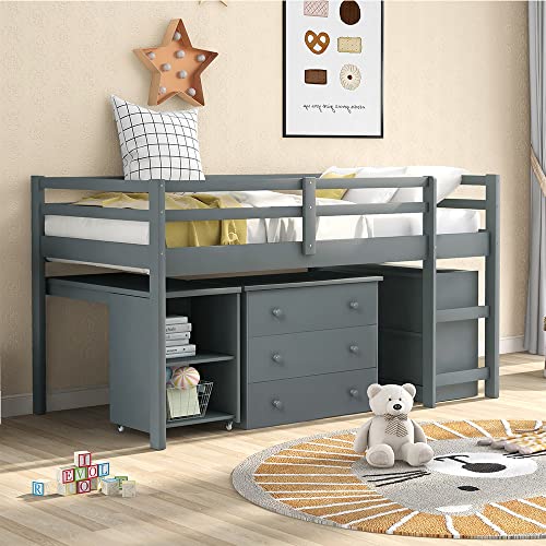 Cabin Bed Mid Sleeper Beds for Kids Bed with Stairs & Pull Out Desk ...
