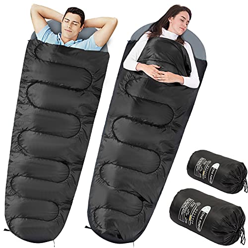 ACTIVE FOREVER Single Mummy Sleeping Bag Envelope Sleeping Bag 3 Season for Adults Warm Lightweight for Camping Hiking Outdoor, Black(2 PACKS)