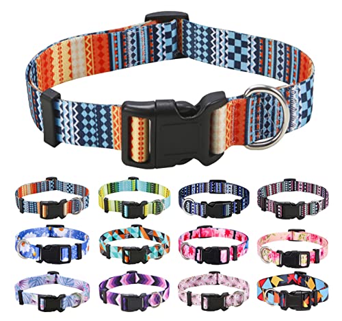 Mihqy Dog Collar with Bohemia Floral Tribal Geometric Patterns - Soft Ethnic Style Collar Adjustable for Small Medium Large Dogs (Bohemian Orange,S)