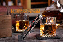 Load image into Gallery viewer, Whiskey Stones and Glass Gift Set for Men – 4 Whisky Scotch Bourbon Chilling Stones + Whiskey Rock Glass + Slate Coasters for Whiskey, Christmas/Father's Day/Birthday Gift/Present for Dad Boyfriend
