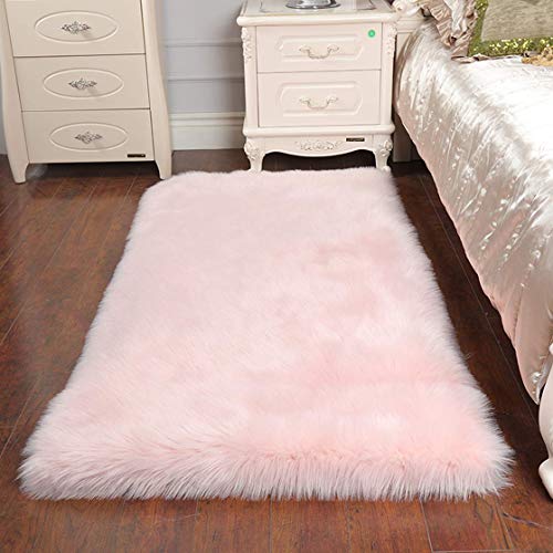 Faux Sheepskin Rug ，Rectangular,Fur Faux Fleece Fluffy Area Rugs Anti-Skid Yoga Carpet for Living Room Bedroom Sofa Floor Rugs (Pink, 23.6 x 35.4 inch)