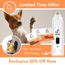 Load image into Gallery viewer, Dog Nail Grinder | Low Noise &amp; Vibration 2 Speed Electric Nail Grinder For Dogs | Full Control &amp; Safe Nail Trimming 2021 Version | Dog Nail Trimmer Includes USB Charger + X3 Rechargeable Batteries
