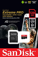 Load image into Gallery viewer, SanDisk Extreme Pro 128GB microSDXC Memory Card + SD Adapter with A2 App Performance + Rescue Pro Deluxe 170MB/s Class 10, UHS-I, U3, V30
