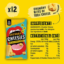 Load image into Gallery viewer, CHEESIES | Crunchy Cheese Keto Snack | Cheddar | 100% Cheese | Sugar Free, Gluten Free, No Carb | High Protein and Vegetarian | Crunchy, Baked and Tasty | Multipack | 12 x 20g Bags
