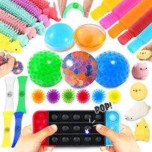 Load image into Gallery viewer, Fidget Sensory Toys for for Autism, ADHD. 2 Stress Relief Balls, 2 Soybean Squeeze, 2 Flippy Chain and 3 Large Size Stretch Strings with Reusable Packaging (Premuim Quality)
