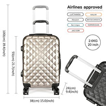 Load image into Gallery viewer, Kono 20" Hand Luggage Lightweight Hard Shell PC+ABS Suitcase 4 Spinner Wheels 360 Degree Rolling Cabin (Small, Upgrade-Champagne)
