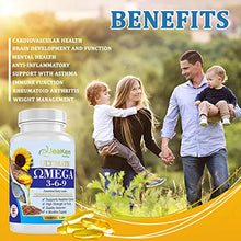 Load image into Gallery viewer, JeaKen - Omega 3 6 9 Fish Oil 1000mg - High Strength Essential Fatty Acids Supplement - Fish Oil Flaxseeds Oil and Sunflower Seed Oil - Distilled DHA EPA Contaminant Free - 120 Fish Oil Softgels
