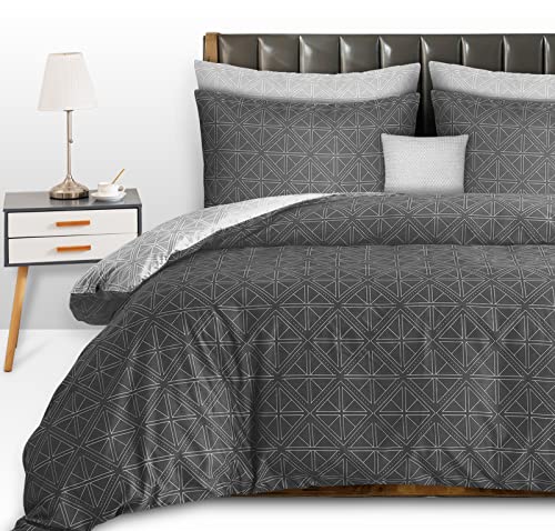 Pamposh king size bedding sets Double Brushed Microfibre king size duvet set 3 Pcs Bedding Set With Zipper Closure, Ultra Soft Anti Allergic Easy Care Non Iron (King (230 x 220 cm), Charcoal / Grey)