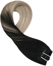Load image into Gallery viewer, Moresoo Balayage Clip in Hair Extensions Human Hair Extensions Clip in Black to Ash Blonde with Blonde 20 Inch Double Weft Clip in Human Hair Extensions 7PCS 120G
