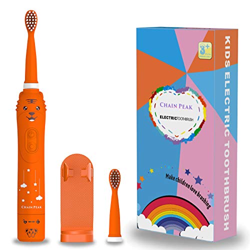 Rechargeable Toothbrush for Children, Sonic Toothbrush for Kids, Smart Electric Toothbrush for Boys Girls Age 3-12, 30s Reminder, 2 Mins Timer, 6 Modes, 2 Brush Heads, Cartoon Design, USB Charging