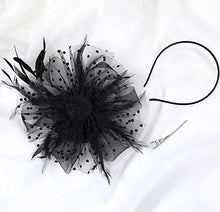 Load image into Gallery viewer, ArtiDeco Mesh Feather Fascinator Flower Hair Clip Fascinators Hat Bridal Headpiece 1920s Flapper Accessories (Black)(Size: Diameter of the floral: 7inch/17.8cm.)
