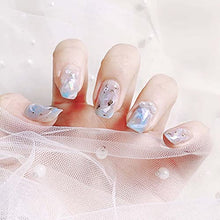 Load image into Gallery viewer, Sethexy Short Square Fake Nails Blue False Nails White Stick on Nails Glossy Nails with Glue 24Pcs Acrylic Art Press-on Nail Tips for Women and Girls
