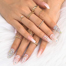 Load image into Gallery viewer, Sethexy Long Coffin Fake Nails Crystal False Nails Glitter Ballerina Stick on Nails Glossy Nails with Glue 24Pcs Acrylic Art Press-on Nail Tips for Women and Girls (E)
