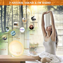 Load image into Gallery viewer, Sunrise Alarm Clocks, Wake Up Light with Sunrise/Sunset Simulation Dual Alarms Bedside Night Lamp Snooze Function FM Radio 7 Natural Sound 7 Colorful Atmosphere Lamp USB Phone Charging Port
