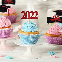 Load image into Gallery viewer, ELECLAND 2022 Graduation Cake Toppers Glitter 2022 Grad Cupcake Toppers Food Picks for Graduation Decorations Party Supplies
