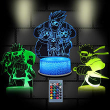 Load image into Gallery viewer, 3D Illusion Anime Night Light , 3 Patterns （Uchiha Itachi/Uzumaki Naruto/Kakashi）16 Colors Naruto Lamp with Remote &amp; Touch Switch , Festival Birthday Gifts for Boys and Girls
