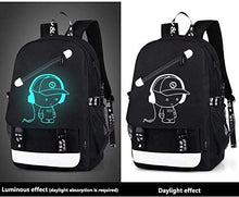 Load image into Gallery viewer, Anime Luminous Backpack Noctilucent School Bags Daypack USB chargeing Port Laptop Bag Handbag for Boys Girls Men Women (Black-Music boy)
