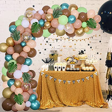 Load image into Gallery viewer, Balloon Garland Arch Kit, 96 Pcs Forest Brown Green Orange Balloon Arch Kit with Metallic Gold Balloons Palm Leaves for Safari Jungle Wild One Theme Party Decorations
