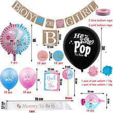 Load image into Gallery viewer, Yingzhou 117PCS Baby Reveal Party Supplies with Baby Boy or Girl Gender Reveal Balloon,Boy or Girl Banner Decorations,Colored and Confetti Balloons? Photo Props,Cupcake Toppers,Stickers
