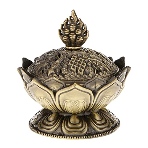 Lotus Incense Smoke Cone Aroma Burner Holder Stove Backflow Censer Decor - Bronze