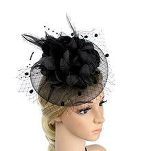 Load image into Gallery viewer, Women Ladies Flower Feather Fascinators Black Pillbox Hat Bowler Hat Party Hat Bridal Wedding Hair Accessories with Hair Clip Hair Loop Hairpin for Evening Prom Church Burlesque Race Derby Ascot Hat

