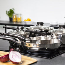 Load image into Gallery viewer, Amazon Basics 18-Piece Dinnerware Set - White Porcelain Coupe, Service for 6 &amp; Morphy Richards Equip 5-Piece Pan Set - Stainless Steel
