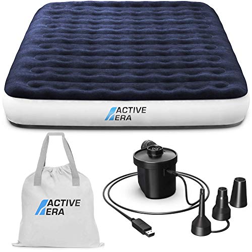 Active Era Luxury Camping Air Bed with USB Rechargeable Pump - King Size Inflatable Air Mattress with Travel Bag, Portable Air Pump and Foot Pump