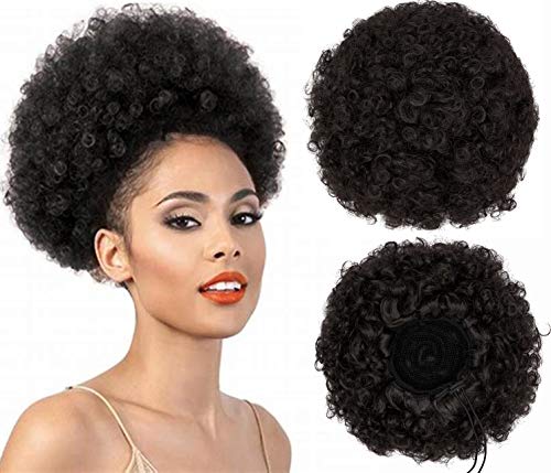 Afro Puff Kinky Curly Drawstring Ponytail Bun Synthetic Hair for African American updo Hair Extension with 2 Clips in Bun Ponytail Extensions X-Large Size