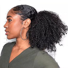 Load image into Gallery viewer, Afro Kinky Curly Ponytail Human Hair Kinky Curly Drawstring Ponytail Extension for Black Women Wrap Drawstring Ponytail Hairpiece Thick with Clip in Binding Pony Tail Natural Color(14 Inch)
