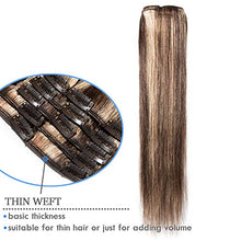 Load image into Gallery viewer, Real Hair Clip in Hair Extensions 100% Human Hair Remy Natural Hair Extension - 8 Pcs Full Head Thin Thickness (Mix #4/27 Medium Brown &amp; Dark Blonde, 10 inch-50g)
