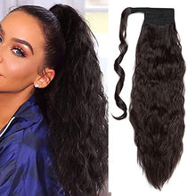 Load image into Gallery viewer, Silk-co 20&quot; Ponytail Hair Extension Clip in/on Corn Wave Pony Tail Magic Paste Curly Synthetic Wrap Around Extension Hairpiece -Dark Brown

