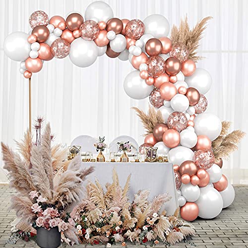 GRESAHOM Rose Gold Balloon Arch Kit , 145pcs Rose Gold Confetti Balloon Garland Kit with 18inch White Balloon Party Balloons Set for Women Girls Birthday Party Wedding, Hen Party, Anniversary