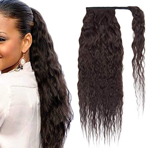 14 inches SEGO Ponytail Extension Real Human Hair 100% Remy [#1B Natural Black] Wrap Around Clip in Hairpieces Corn Wave Curly Wavy for Women (80g)