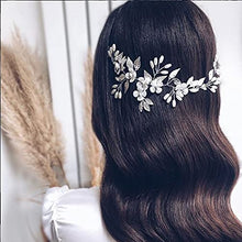 Load image into Gallery viewer, Unicra Bride Wedding Hair Vine Silver Floral Headpiece Pearl Bridal Headband Leaf Hair Accessories for Women and Girls

