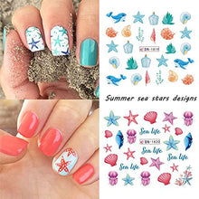 Load image into Gallery viewer, Firot Summer Ocean Nail Stickers Nail Art Water Transfer Decals Summer Nail Art Supplies Ocean Design Sticker Acrylic Nails Mixed Shapes Nail Ocean Shell Starfish Sea Animals 12 Sheets
