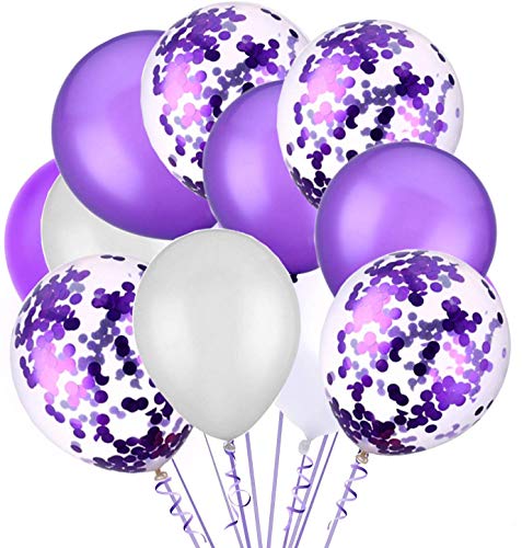 VIROSA Pack of 50 12inch Purple White Confetti Balloon set, Premium Quality High Grade Party Latex Balloons, Ideal for Birthday, Wedding, Baby Shower, Decoration, Anniversary