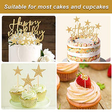 Load image into Gallery viewer, Gold Happy Birthday Cake Toppers, 2 Sets Glitter Cake Topper Banner for Girls Boys Women Man Birthday Cake Decorations, Stars Cupcake Toppers for Kids Birthday Baby Shower Hen Party Supplies (Gold)
