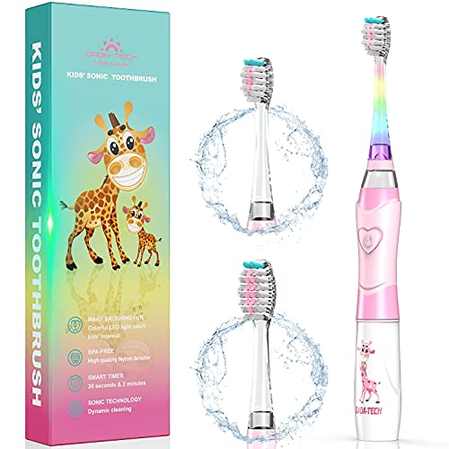 Kids Electric Toothbrush, Childrens Battery Tooth Brush with Timer Operated by Sonic Technology for Junior Boys and Girls (Pink)