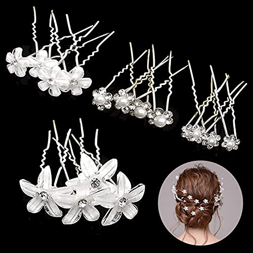 Flower Hair Clips, Bridal Hair Pins Pearl Hair Grips Crystal Hair Accessories for Wedding Women Girls Bridesmaid (20pcs)