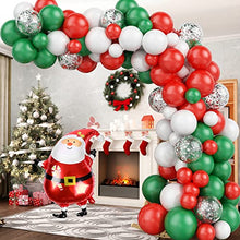 Load image into Gallery viewer, Christmas Balloon Arch Garland Kit, 104 Pcs Xmas Balloon Arch with Red Green White Latexballons, Silver Confetti Balloons &amp; Santa Claus Foil Balloons, Christmas Balloon Kit for New Year Party Decor
