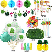 Load image into Gallery viewer, YNOUU 109 Pcs Tropical Hawaiian Party Decoration Set, Tropical Leaves Flamingo Banner, Hawaiian Latex Balloons for Jungle Beach Pool Theme Summer Birthday Baby Shower Party Supplies
